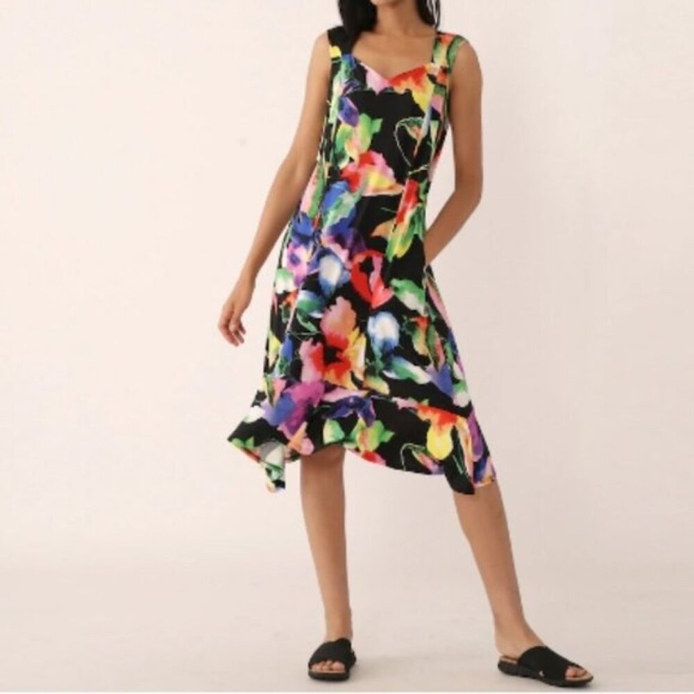 New Marallis Black Floral Sleeveless Tank Dress with Pockets Size Medium bin 4J